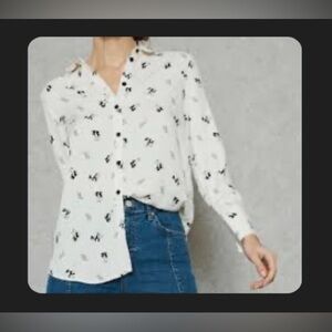 Topshop White and Black Panda Printed Button Down Shirt US 4
